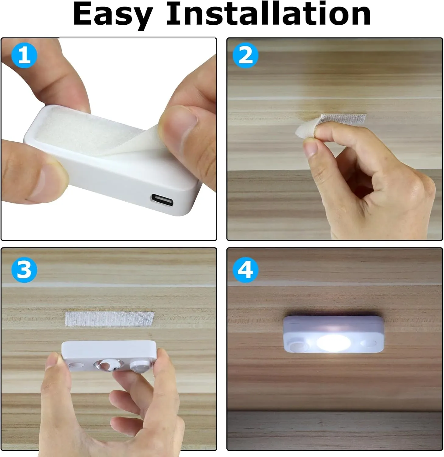 LED Motion Sensor Puck Lights, Rechargeable Cabinet Lights, Stick on Wireless LED Night Light for Closet, Drawer, Shelf, Under Cabinet, Daylight White 8Pack, USB Charging Cord Included