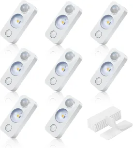 LED Motion Sensor Puck Lights, Rechargeable Cabinet Lights, Stick on Wireless LED Night Light for Closet, Drawer, Shelf, Under Cabinet, Daylight White 8Pack, USB Charging Cord Included