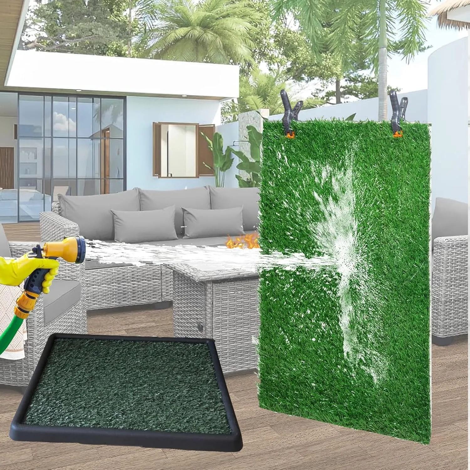 LOMANTOWN Indoor Grass Potty for Dogs, Reusable Dog Grass Pad with Tray - 25x20in Dog Litter Box with Artificial Grass Training Pads