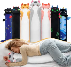 Long Cat Plush Cat Body Pillow, 44 Inch Cute Gray Cat Stuffed Animals Soft Plushies, Kitten Kawaii Plush Throw Pillow Doll Toy Gift for Girlfriend