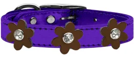 Metallic Flower Leather Collar Metallic Purple With Bronze Flowers Size 20