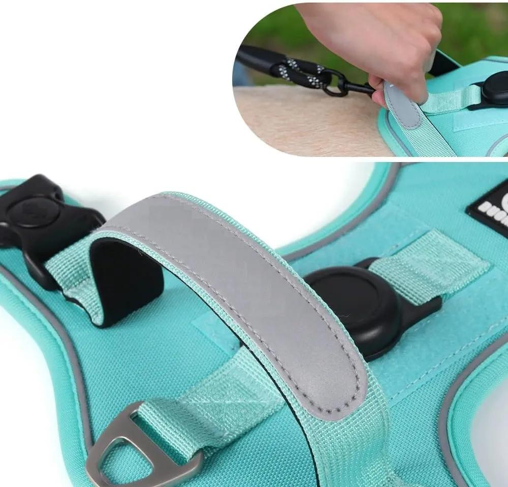 No Pull Harness Working Training Easy Control Pet Vest with Handle-Dog Harnesses Reflective Adjustable with A Free Heavy Duty 5ft Dog Leash(KhakiXL)