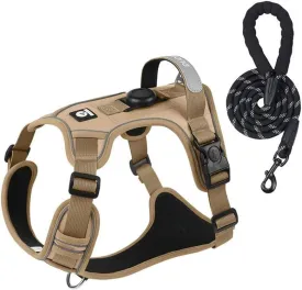 No Pull Harness Working Training Easy Control Pet Vest with Handle-Dog Harnesses Reflective Adjustable with A Free Heavy Duty 5ft Dog Leash(KhakiXL)