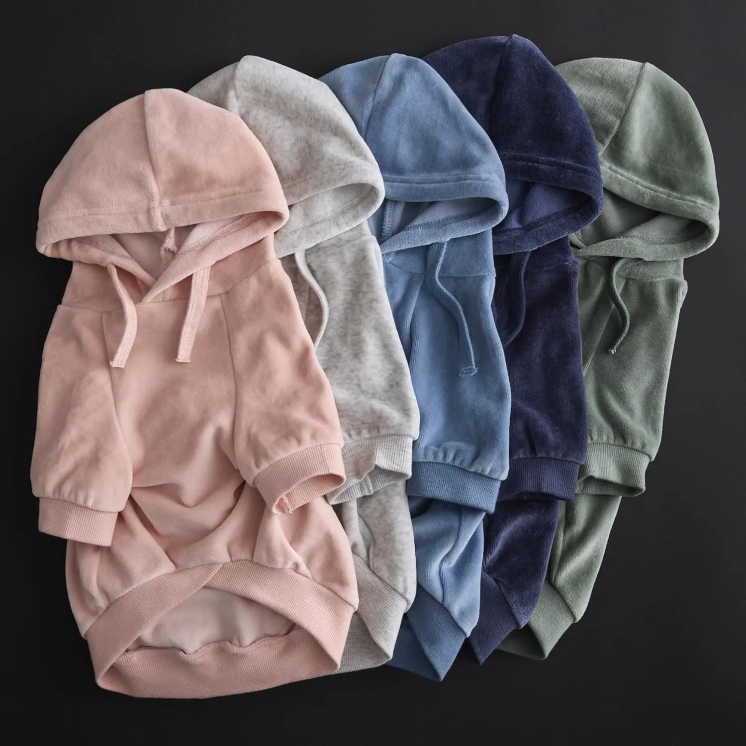 Organic Cotton Velour Dog Hoodie Pet Coat for Small, Medium and Large Dogs, Faded Denim, X-Small
