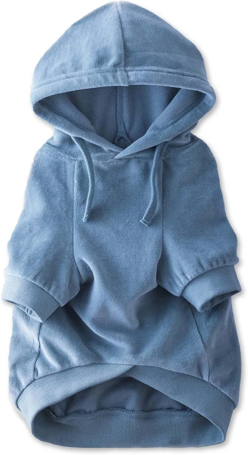 Organic Cotton Velour Dog Hoodie Pet Coat for Small, Medium and Large Dogs, Faded Denim, X-Small
