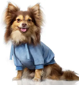 Organic Cotton Velour Dog Hoodie Pet Coat for Small, Medium and Large Dogs, Faded Denim, X-Small