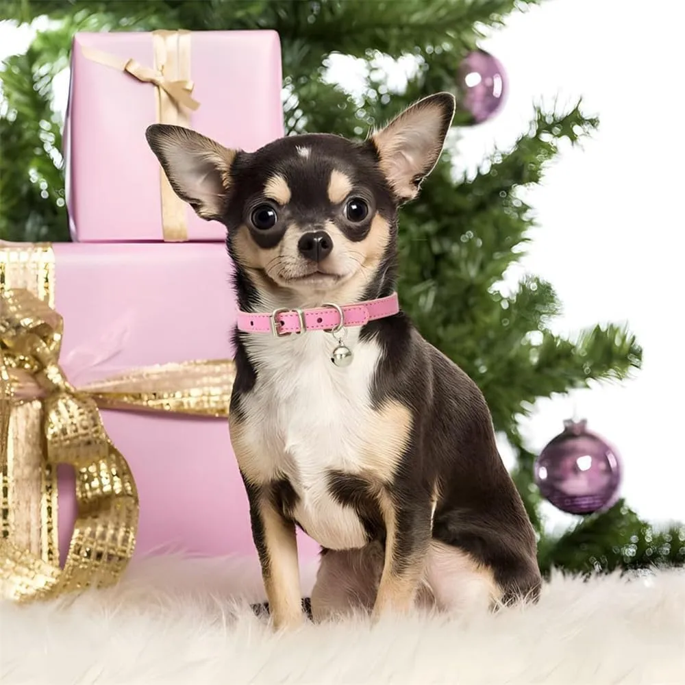 Pink XXS Dog Collar with Bell,Soft Pu Leather Female Puppy Collar with Bells Basic Girls Cat Collar with Bells for XXS XSmall Small Medium Pet Cats Kitten Tiny Animal Yorkie Chihuahua,XXSmall