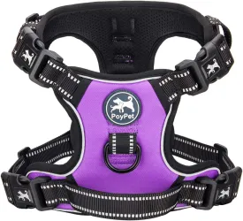 PoyPet 2019 Upgraded No Pull Dog Harness with 4 Snap Buckles, Reflective with Front & Back 2 Leash Hooks and an Easy Control Handle [NO Need Go Over Dogs Head] (Purple,M)