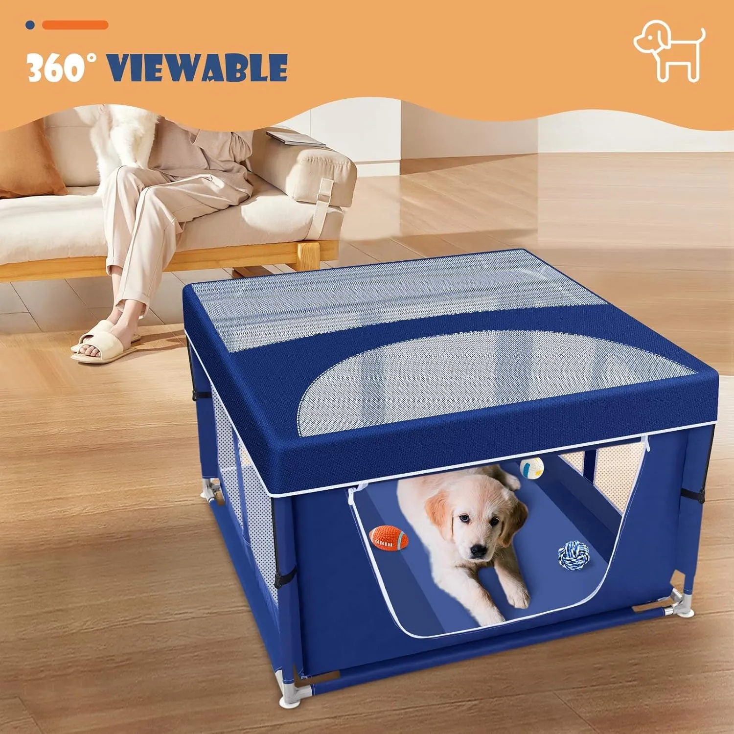 Puppy PlayPen 42  42 Inch, Dog PlayPen with Gate for Puppies, Small and Medium Dogs, Pet PlayPen with Roof for Outdoors & Indoors, Safe and Sturdy Dog Fence