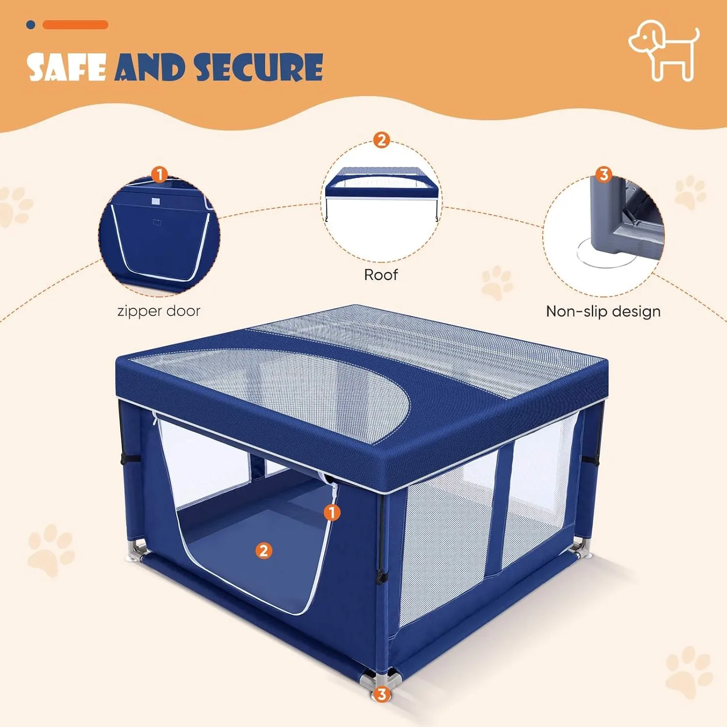 Puppy PlayPen 42  42 Inch, Dog PlayPen with Gate for Puppies, Small and Medium Dogs, Pet PlayPen with Roof for Outdoors & Indoors, Safe and Sturdy Dog Fence