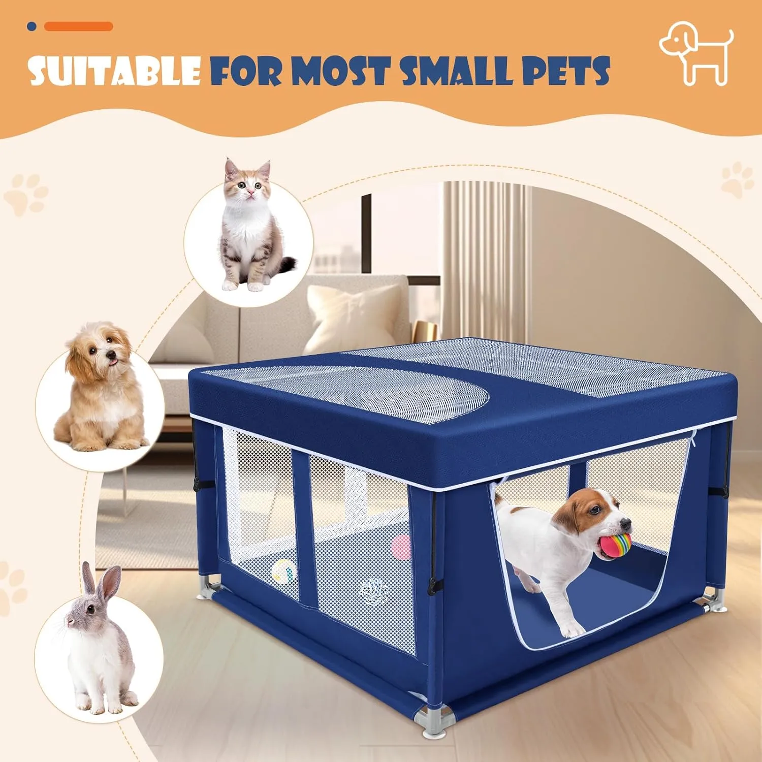 Puppy PlayPen 42  42 Inch, Dog PlayPen with Gate for Puppies, Small and Medium Dogs, Pet PlayPen with Roof for Outdoors & Indoors, Safe and Sturdy Dog Fence