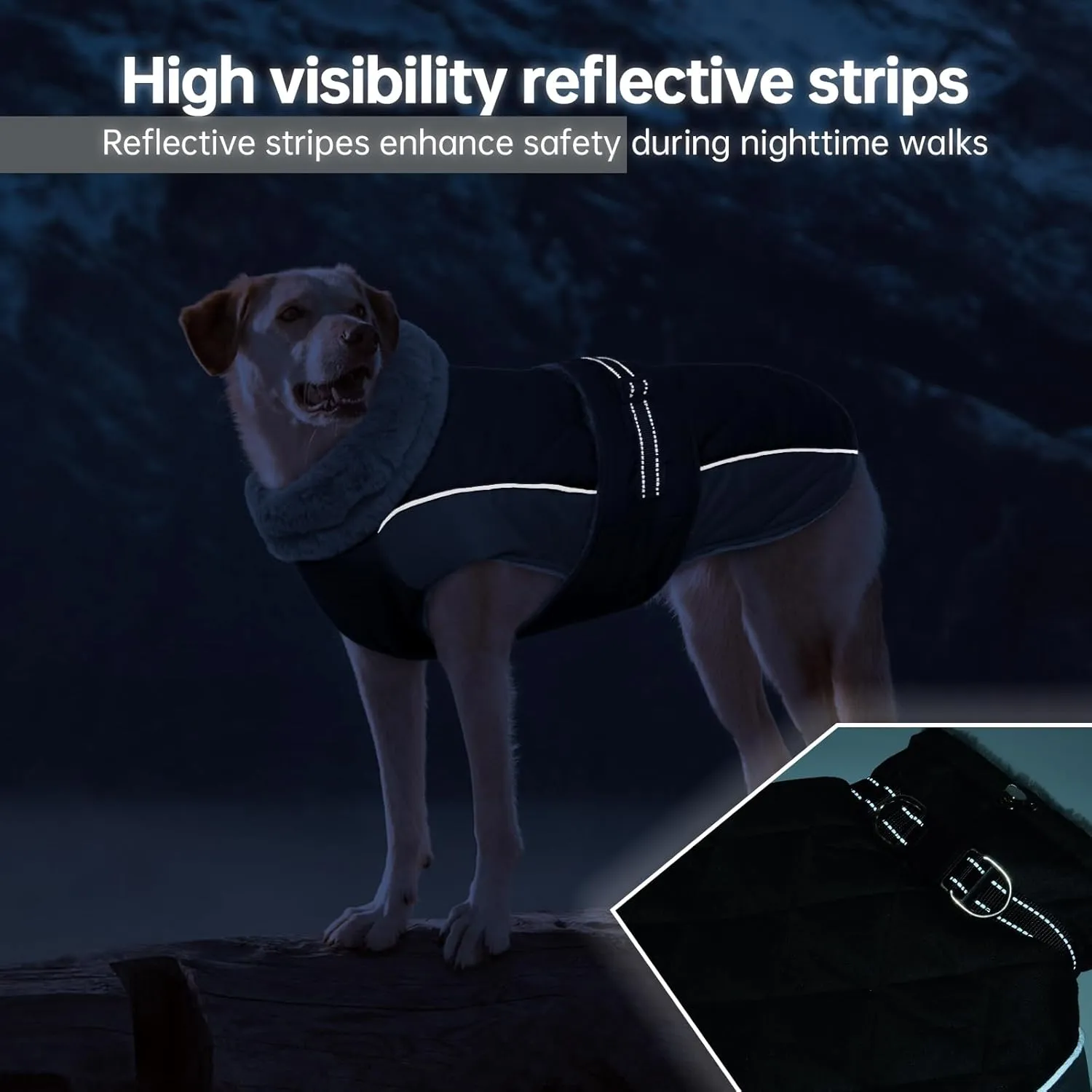 QBLEEV Warm Dog Coat - Reflective Adjustable Winter Jacket, Turtleneck Waterproof Fleece Snowsuit for Cold Weather - Cat Vest for Small Medium Large Dogs