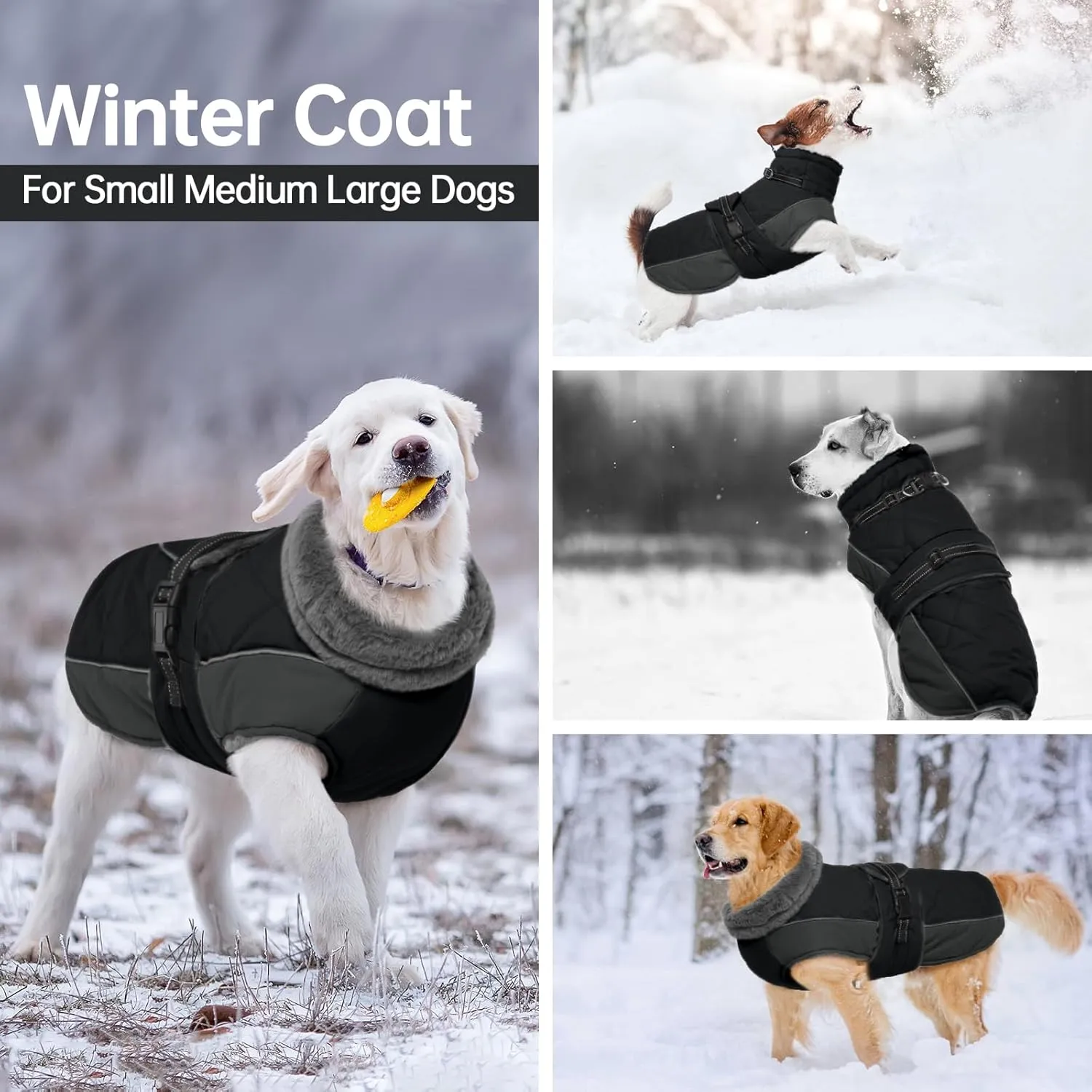 QBLEEV Warm Dog Coat - Reflective Adjustable Winter Jacket, Turtleneck Waterproof Fleece Snowsuit for Cold Weather - Cat Vest for Small Medium Large Dogs