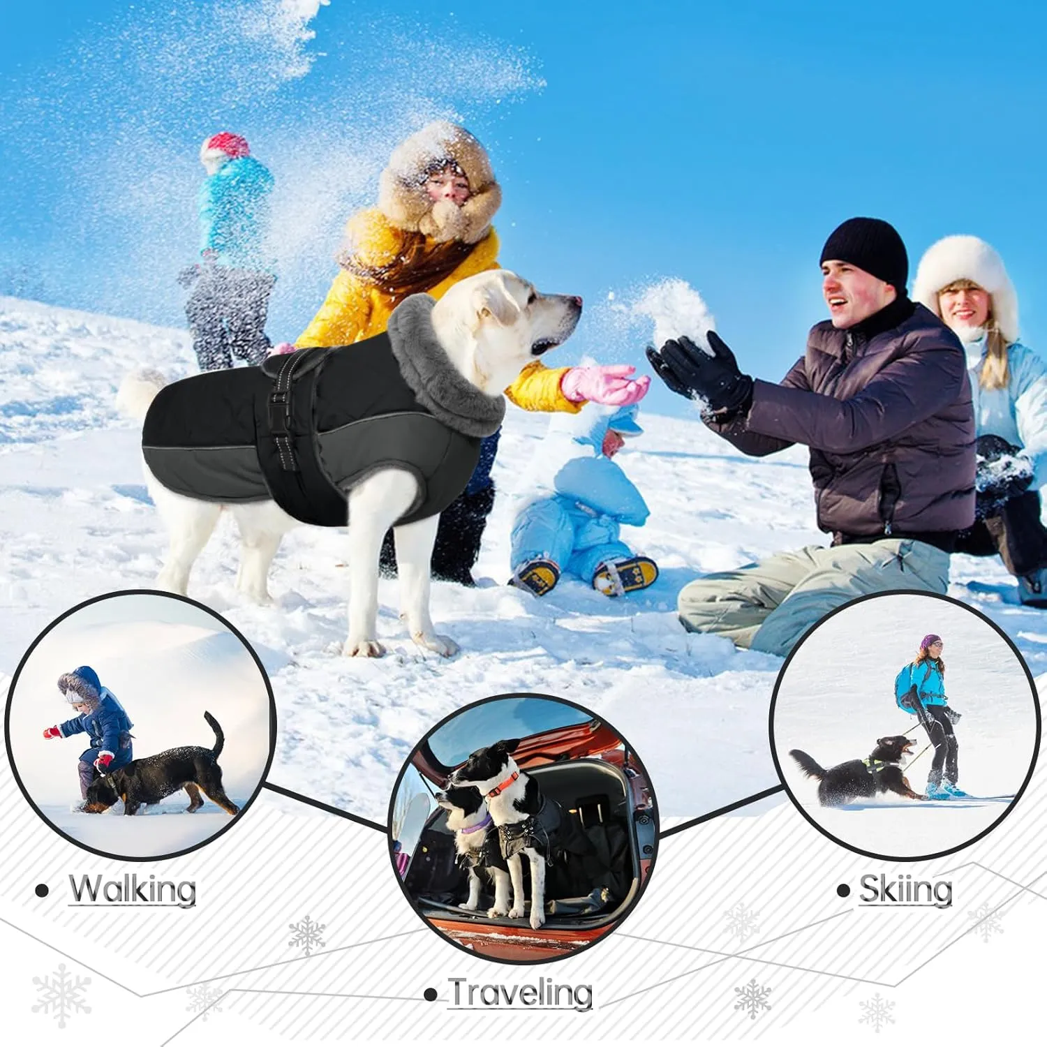QBLEEV Warm Dog Coat - Reflective Adjustable Winter Jacket, Turtleneck Waterproof Fleece Snowsuit for Cold Weather - Cat Vest for Small Medium Large Dogs