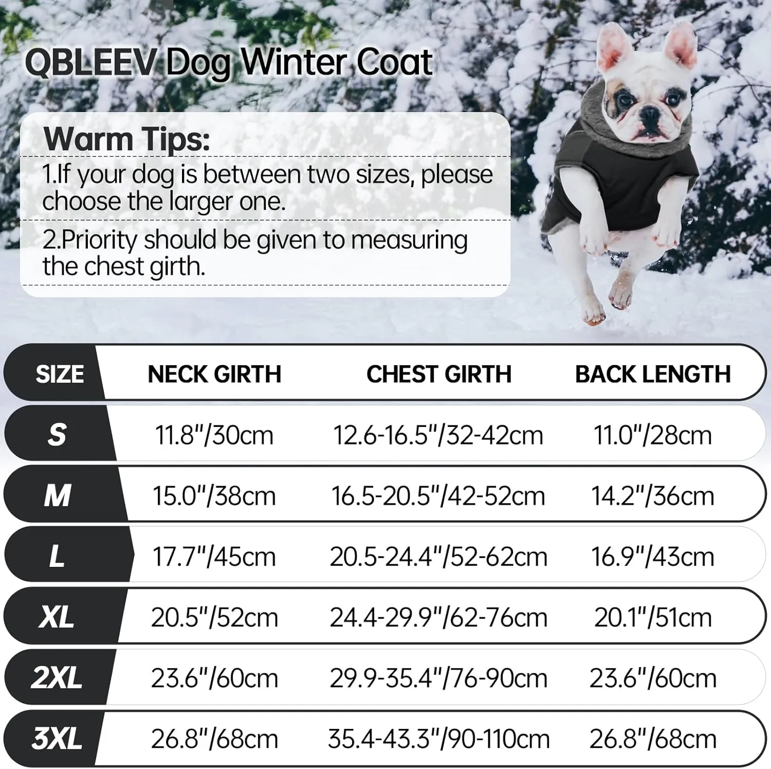 QBLEEV Warm Dog Coat - Reflective Adjustable Winter Jacket, Turtleneck Waterproof Fleece Snowsuit for Cold Weather - Cat Vest for Small Medium Large Dogs