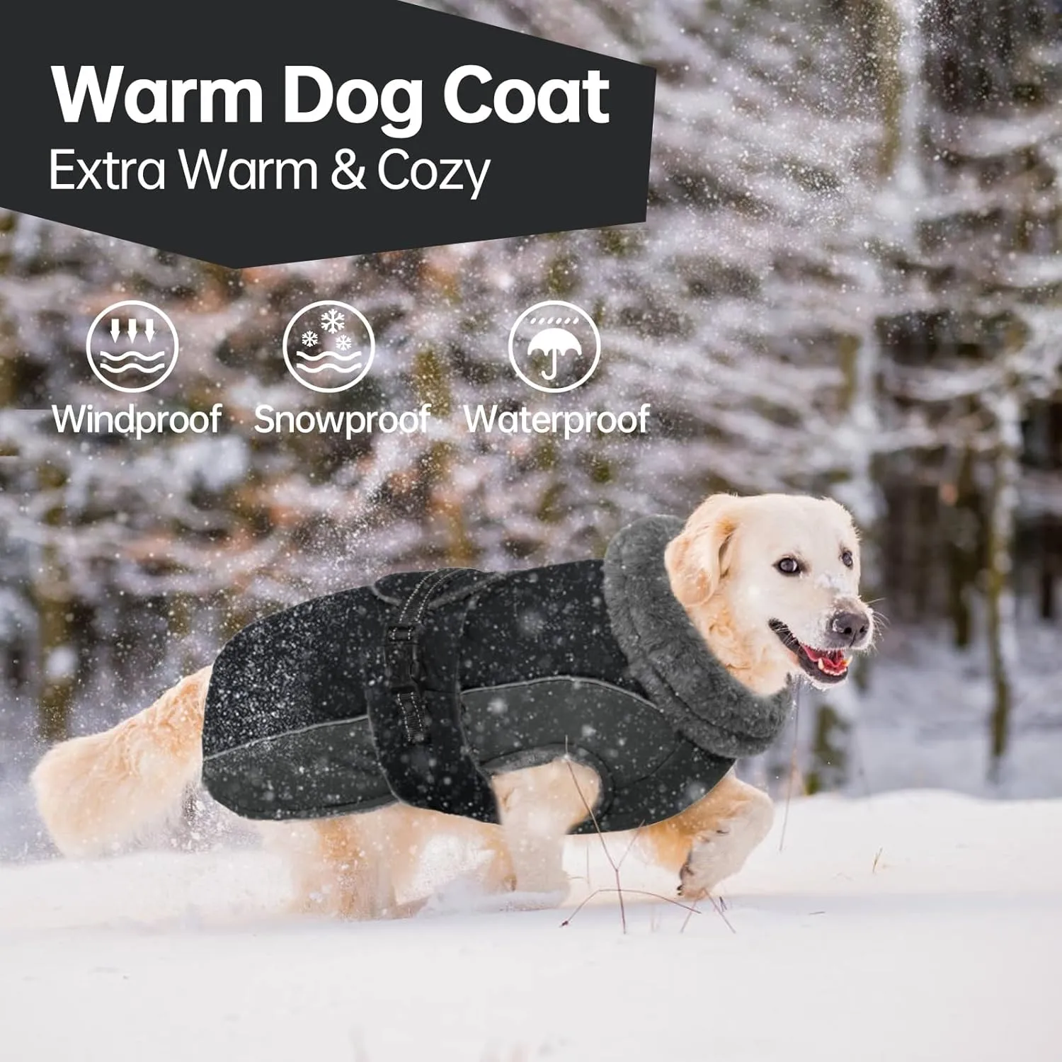 QBLEEV Warm Dog Coat - Reflective Adjustable Winter Jacket, Turtleneck Waterproof Fleece Snowsuit for Cold Weather - Cat Vest for Small Medium Large Dogs