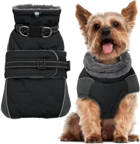 QBLEEV Warm Dog Coat - Reflective Adjustable Winter Jacket, Turtleneck Waterproof Fleece Snowsuit for Cold Weather - Cat Vest for Small Medium Large Dogs