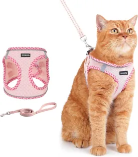 Rttochfy Cat Harness and Leash Set, Escape Proof Kitten Harness, Soft and Breathable Vest with Reflective Strip, Easy to Wear for Cats Walking and Traveling (Pink, XS)