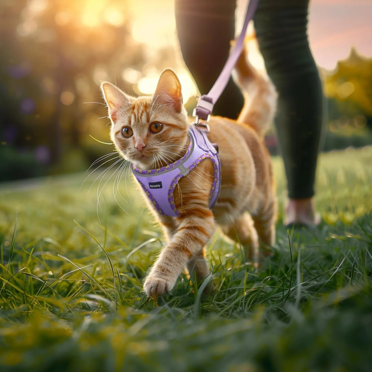 Rttochfy Cat Harness and Leash Set, Escape Proof Kitten Harness, Soft and Breathable Vest with Reflective Strip, Easy to Wear for Cats Walking and Traveling (Pink, XS)