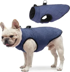 SCENEREAL Winter Dog Vest Coat with Built-in Harness, Warm Puppy Jacket for Small to Medium Dogs, Cold Weather Coat with Zipper, Fleece Puffer Vest Windproof Snow Clothes