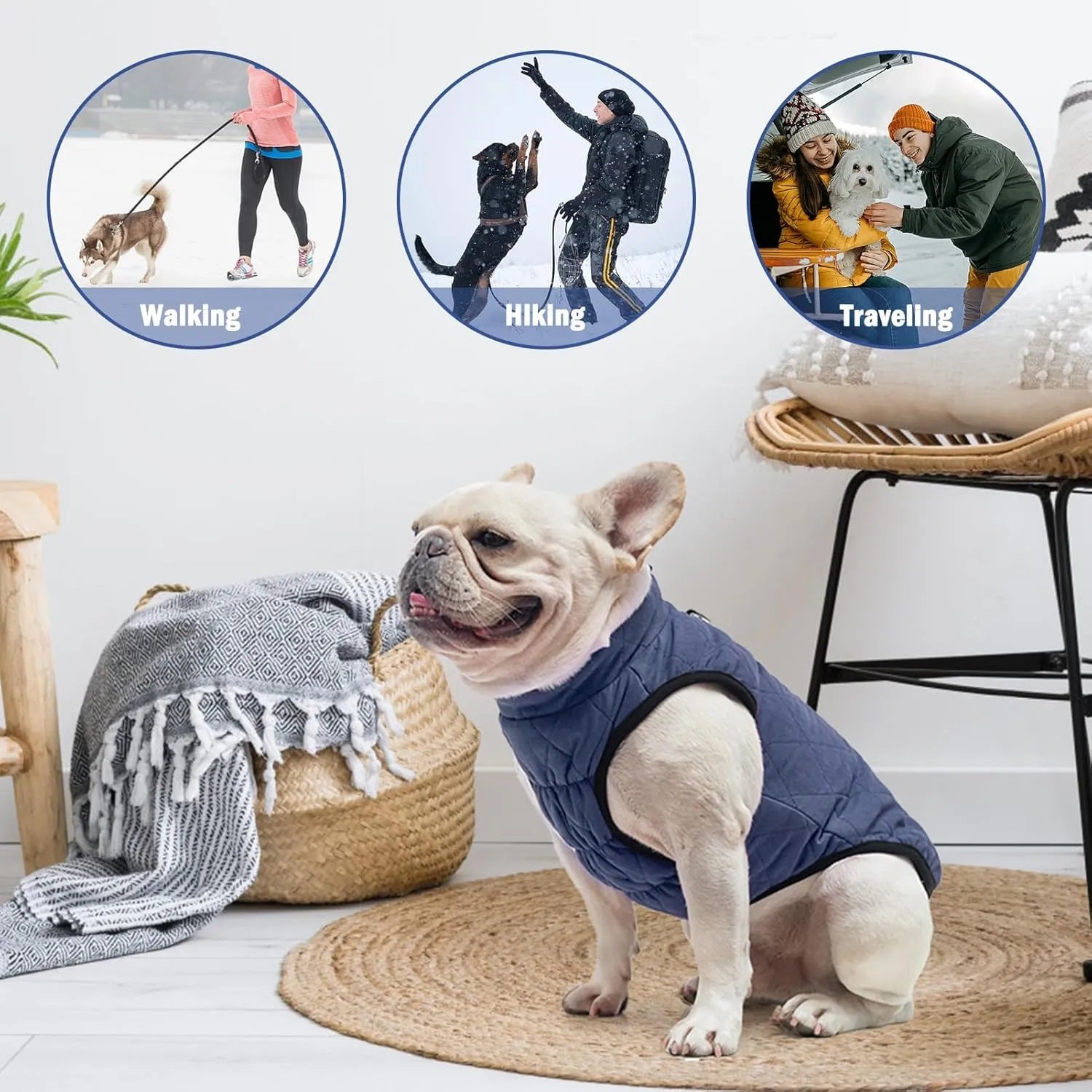 SCENEREAL Winter Dog Vest Coat with Built-in Harness, Warm Puppy Jacket for Small to Medium Dogs, Cold Weather Coat with Zipper, Fleece Puffer Vest Windproof Snow Clothes
