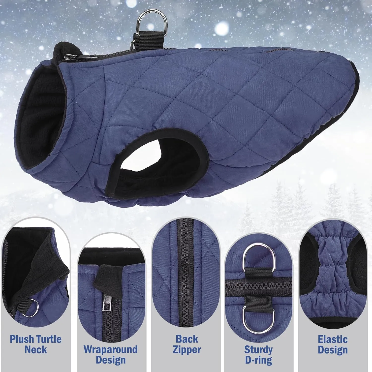 SCENEREAL Winter Dog Vest Coat with Built-in Harness, Warm Puppy Jacket for Small to Medium Dogs, Cold Weather Coat with Zipper, Fleece Puffer Vest Windproof Snow Clothes