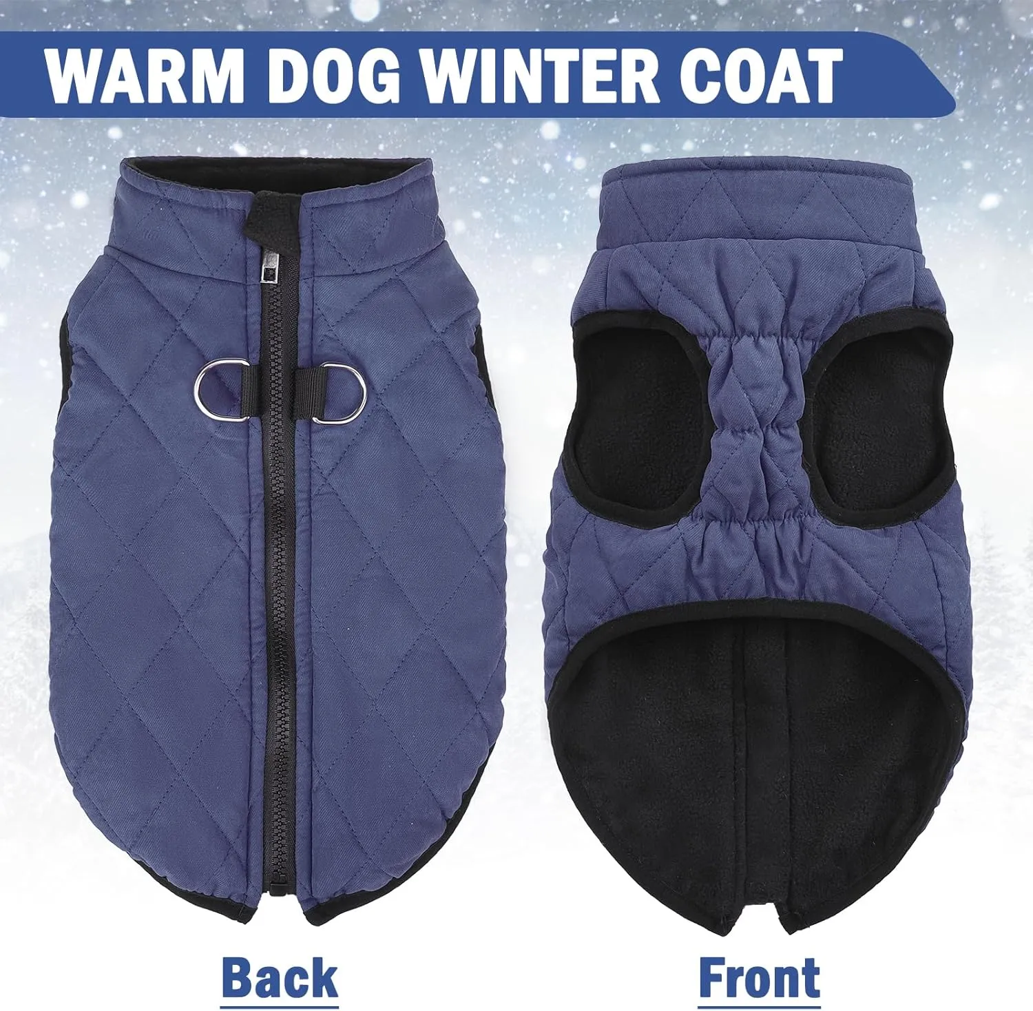 SCENEREAL Winter Dog Vest Coat with Built-in Harness, Warm Puppy Jacket for Small to Medium Dogs, Cold Weather Coat with Zipper, Fleece Puffer Vest Windproof Snow Clothes
