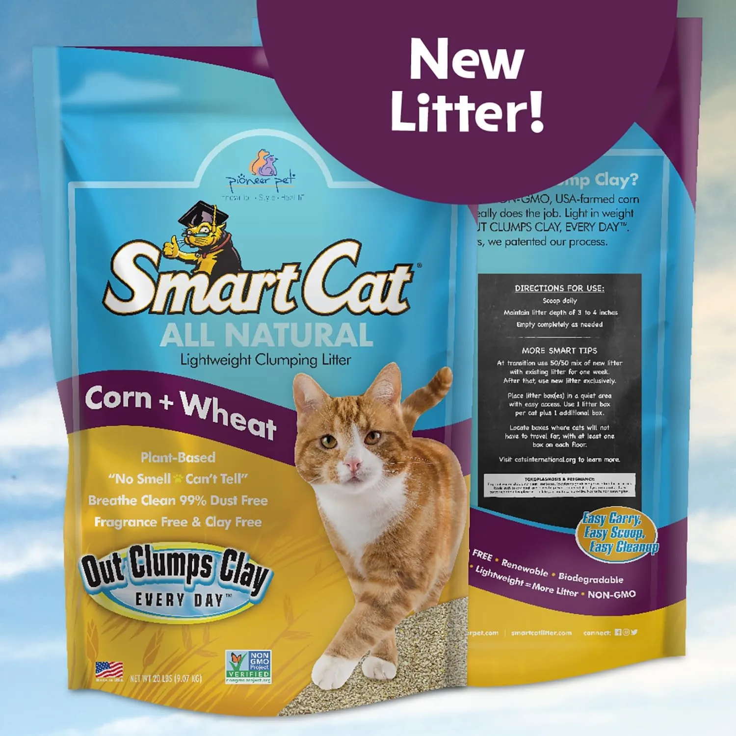 SmartCat All Natural Clumping Corn   Wheat Cat Litter, 20 Pound (320oz - 1 Pack) - Unscented and Clay Free