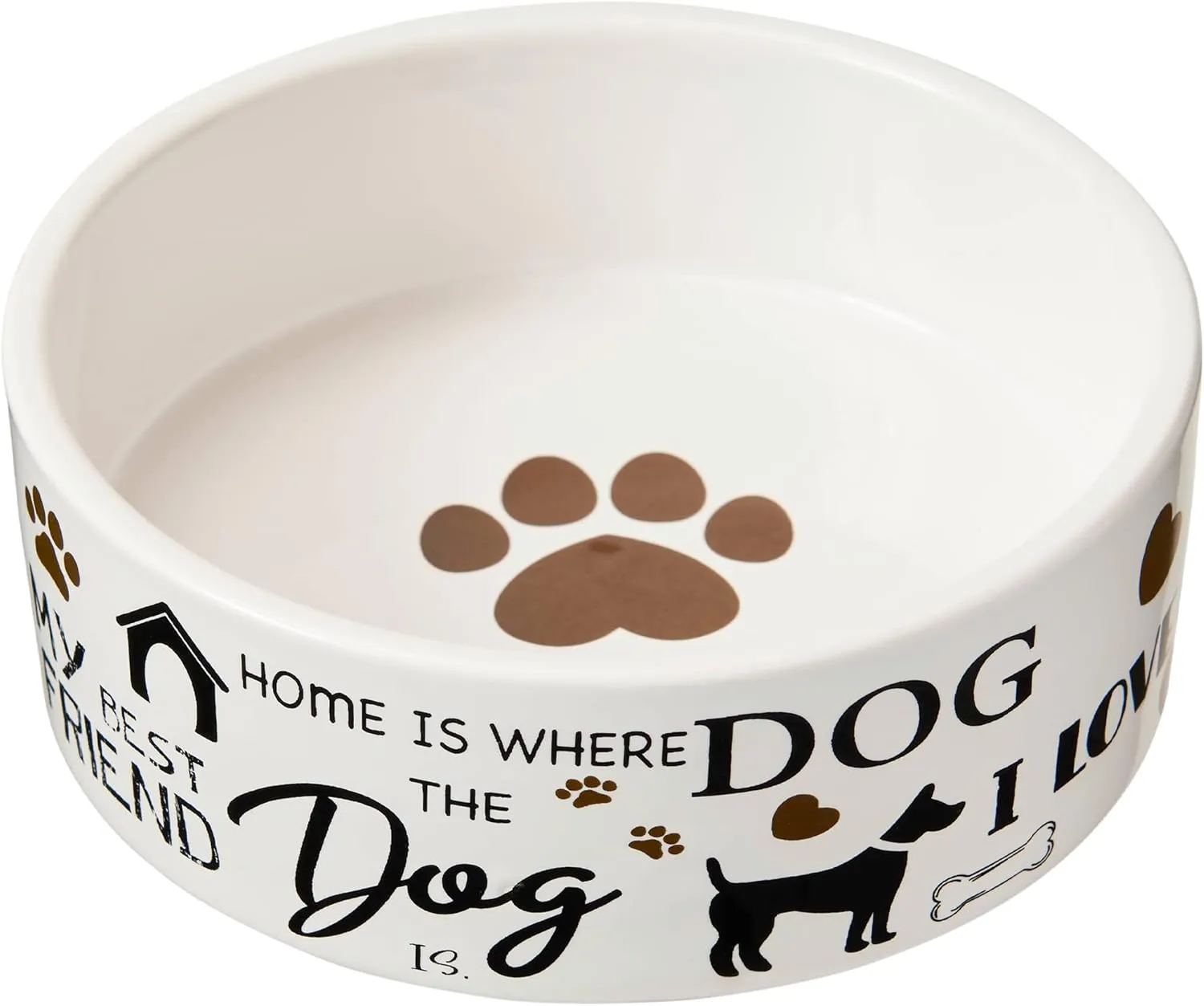 SPOT I Love Dogs Dish -Round Ceramic Food/Water Bowl with High Walls for Pets, Dishwasher Safe, Ideal for Small Dogs, Cats, Reptiles, Large Birds, 5in, 1.75 Cup (14oz)