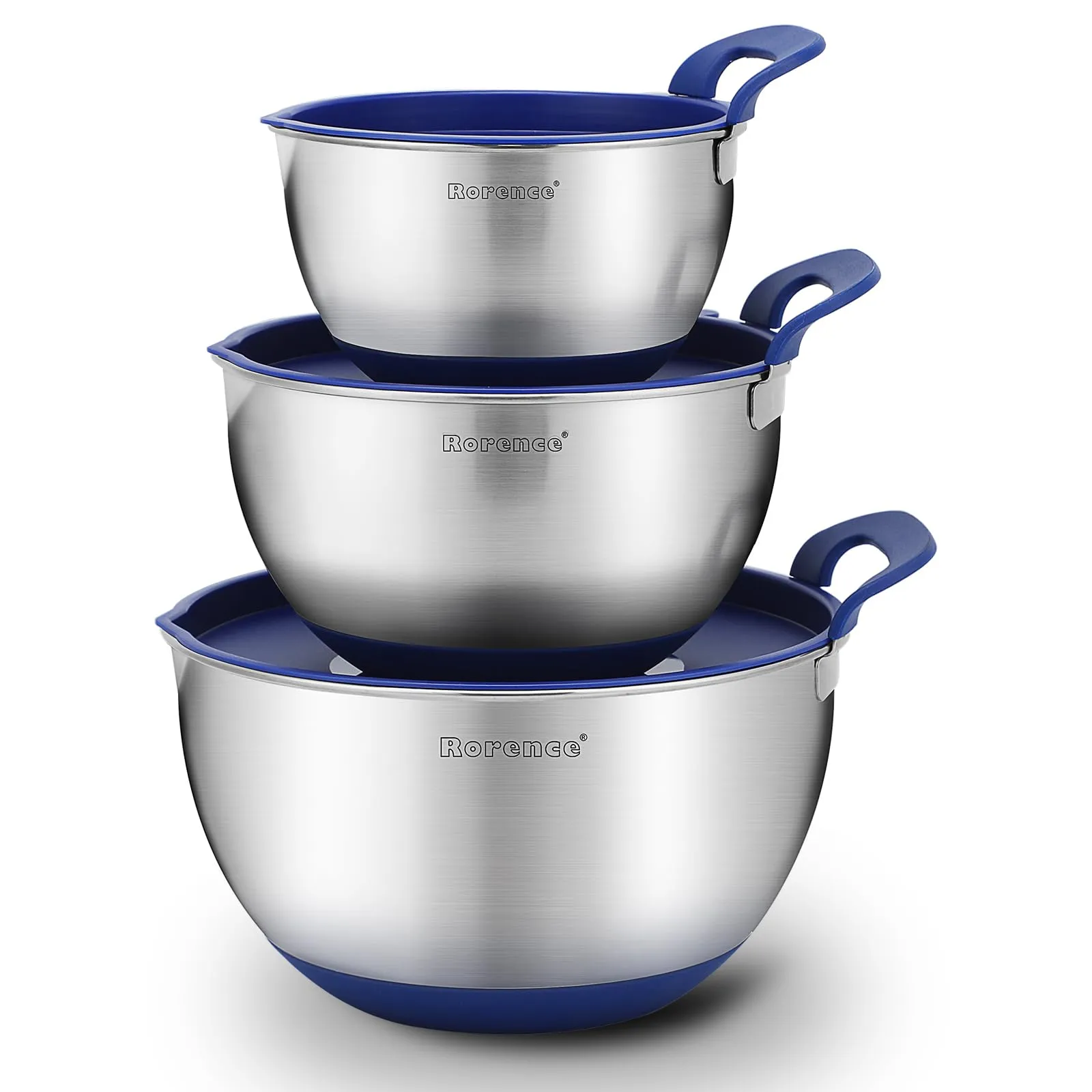 Stainless Steel Bowls with Lids Set Mixing Bowls with Pour Spout, Silicone Handle