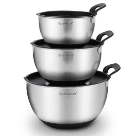 Stainless Steel Bowls with Lids Set Mixing Bowls with Pour Spout, Silicone Handle
