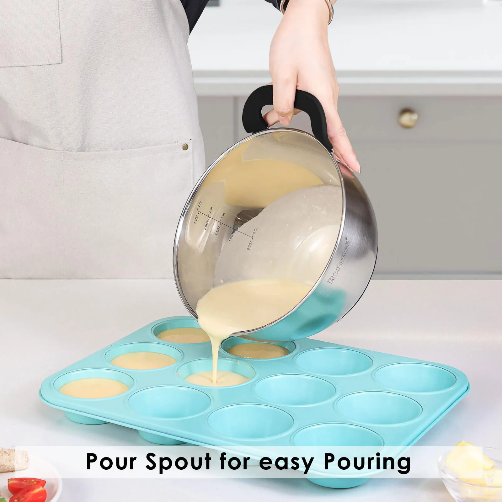 Stainless Steel Bowls with Lids Set Mixing Bowls with Pour Spout, Silicone Handle