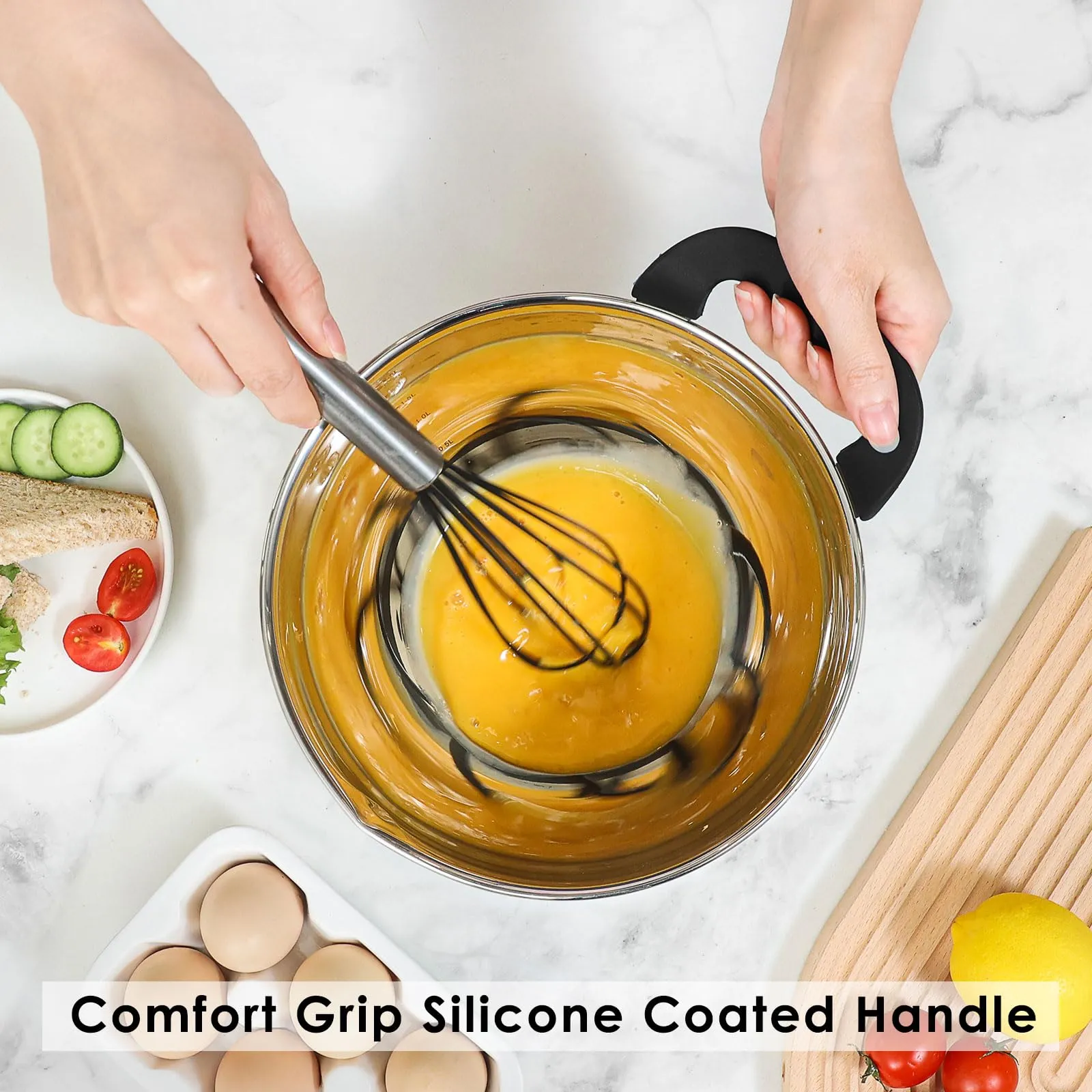 Stainless Steel Bowls with Lids Set Mixing Bowls with Pour Spout, Silicone Handle