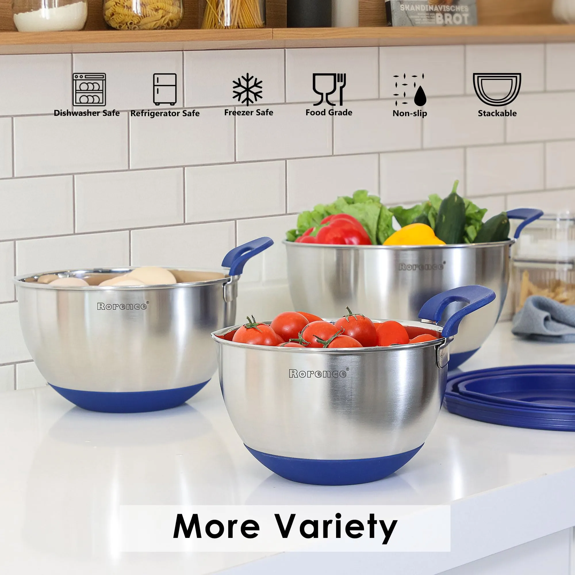 Stainless Steel Bowls with Lids Set Mixing Bowls with Pour Spout, Silicone Handle