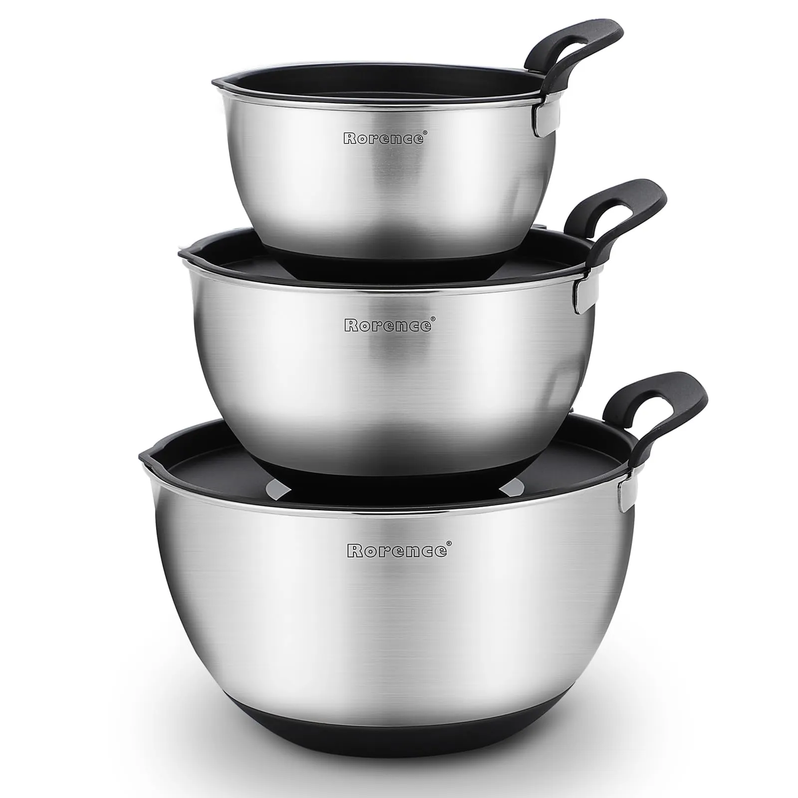 Stainless Steel Bowls with Lids Set Mixing Bowls with Pour Spout, Silicone Handle