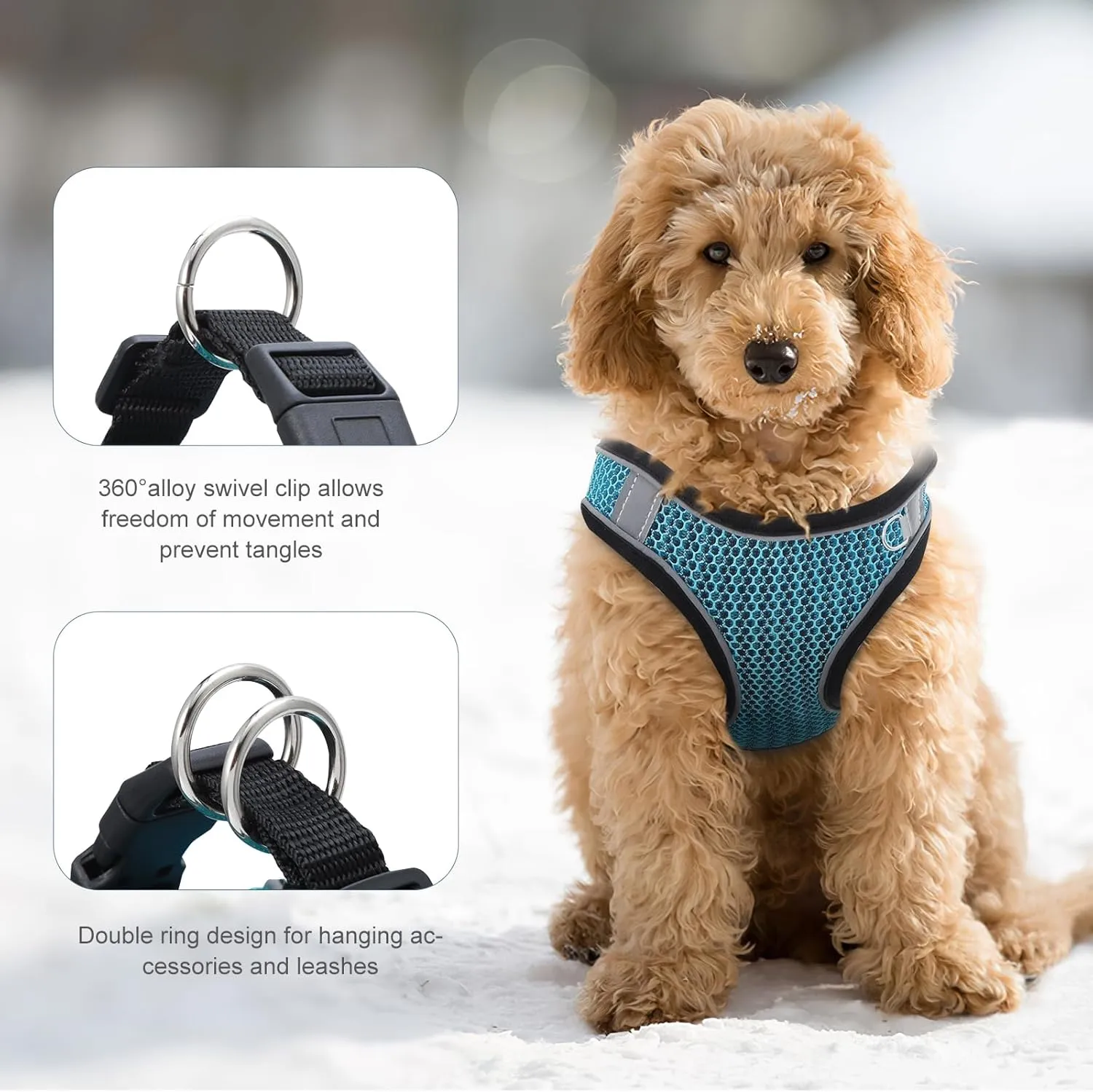 Step-in Air Dog Harness, Cat Harness and Leash, Reflective Vest Harnesses, Adjustable Kitten Harness for Large Small Cats Dogs, Lake Blue XS