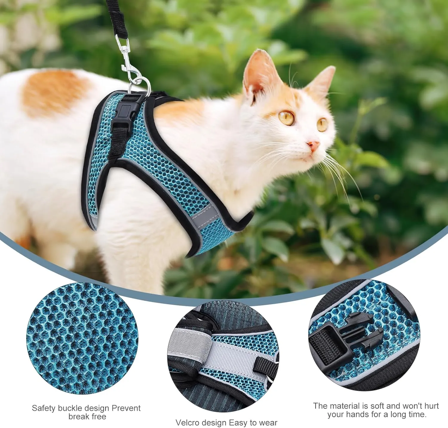 Step-in Air Dog Harness, Cat Harness and Leash, Reflective Vest Harnesses, Adjustable Kitten Harness for Large Small Cats Dogs, Lake Blue XS