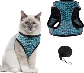Step-in Air Dog Harness, Cat Harness and Leash, Reflective Vest Harnesses, Adjustable Kitten Harness for Large Small Cats Dogs, Lake Blue XS