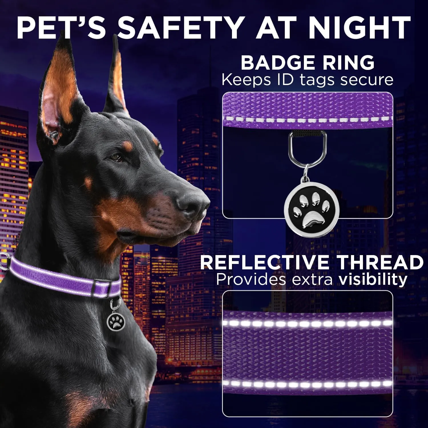 TECEUM Reflective Dog Collar  Purple  S  Extra Soft Padding  Basic Nylon Pet Collar  Quick Release Buckle  Fits Small, Medium and Large Dogs, Puppies, Cats  ESA & Service Dog Options