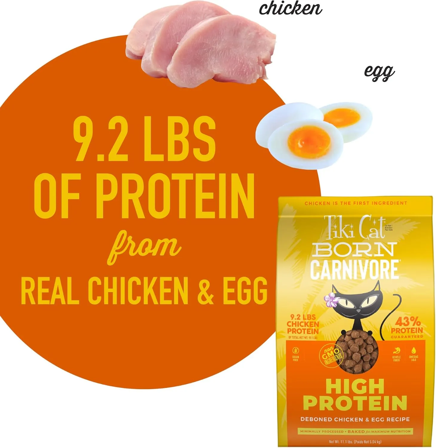 Tiki Cat Born Carnivore High Protein, Deboned Chicken & Egg, Grain-Free Baked Kibble to Maximize Nutrients, Dry Cat Food, 11.1 lbs. Bag