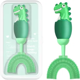 U-Shaped Toothbrush for Kids Ages 2-7 Soft Food-Grade Silicone for Sensitive Gums 360 Teeth Cleaning DesignTraining & Travel-Friendly Toddlers' Toothbrush (Green)