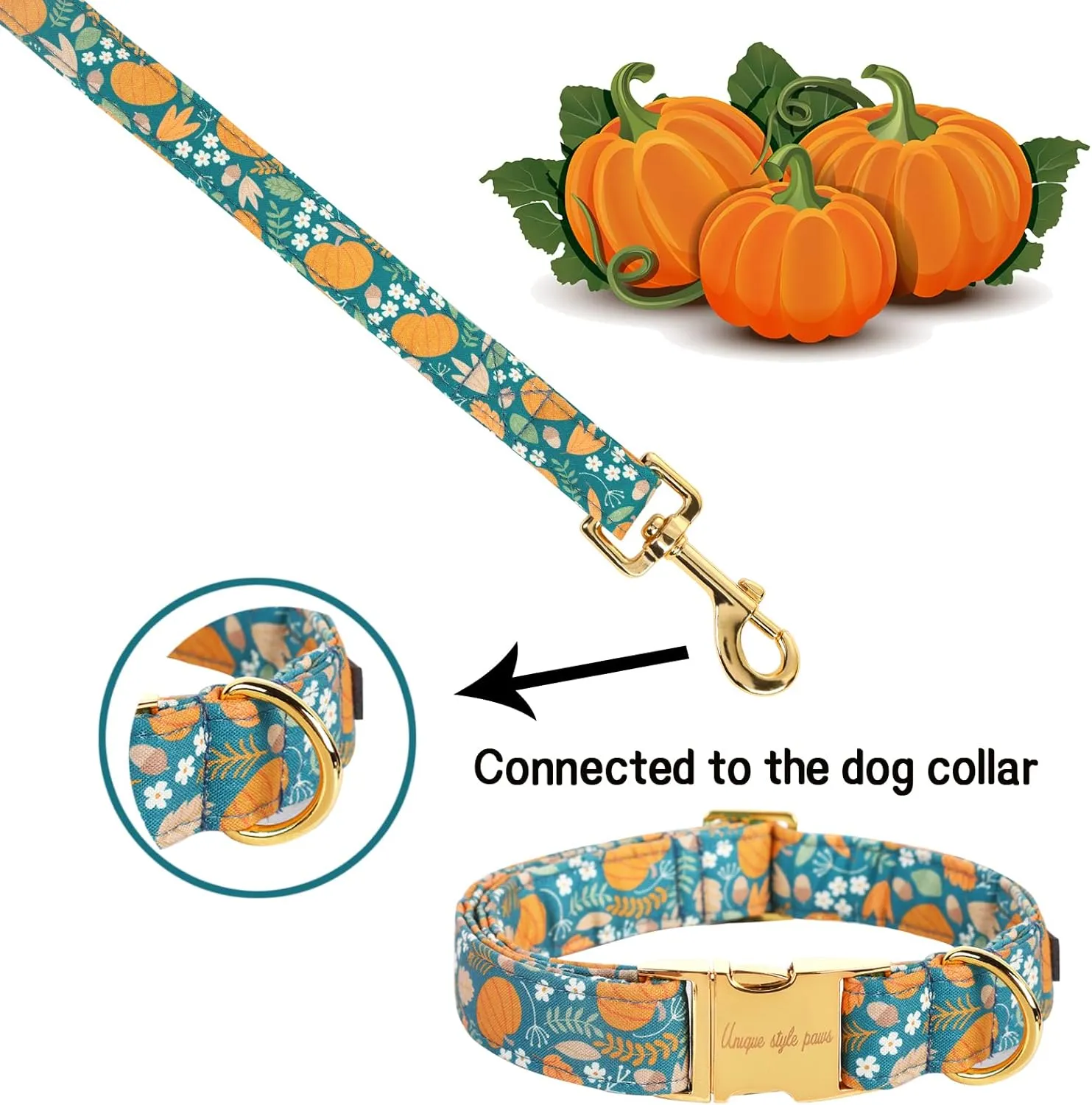 Unique style paws Fall Dog Leash with Soft and Comfy Handle Dog Traction Rope for Dogs and Cats-Green Pumpkin-XS