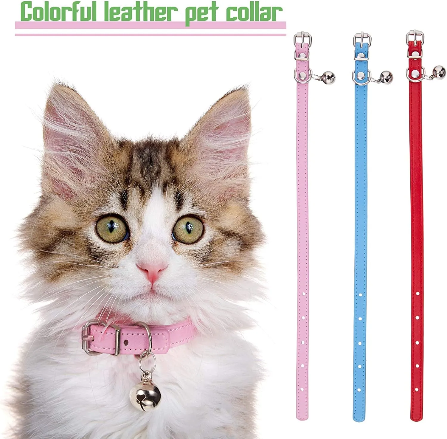 Weewooday 6 Pieces Leather Cat Collar with Bell Leather Kitten Collar Cat Collar for Boy Cats, Girl Cats with Safety Elastic Strap Cute Pet Collars for Small Cat Kitten Puppy(Bright Color)