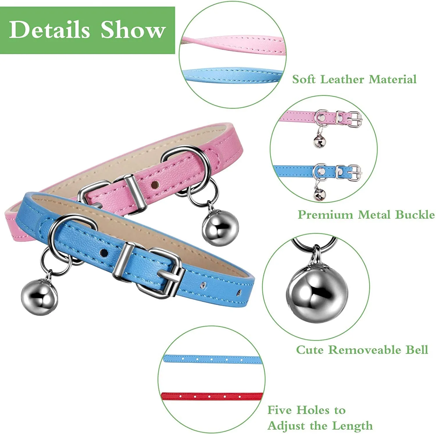 Weewooday 6 Pieces Leather Cat Collar with Bell Leather Kitten Collar Cat Collar for Boy Cats, Girl Cats with Safety Elastic Strap Cute Pet Collars for Small Cat Kitten Puppy(Bright Color)