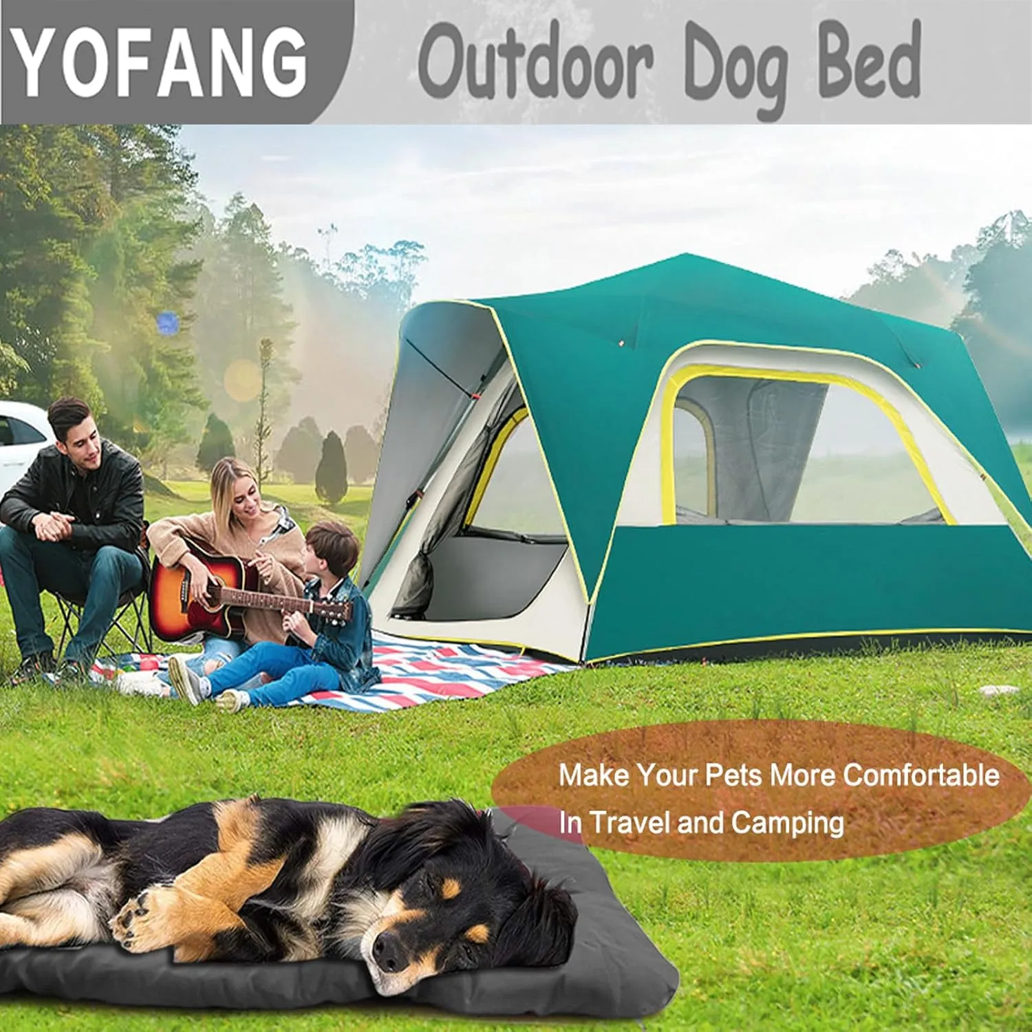 YOFANG Outdoor Travel Dog Bed,Portable Crate Mat Waterproof Anti-Slip, Kennel Pad Washable,Pet Camping Beds Ripstop 1600D Nylon Fabric,Easy to Clean for for Large Medium Dogs or Cats,36"x25" Grey