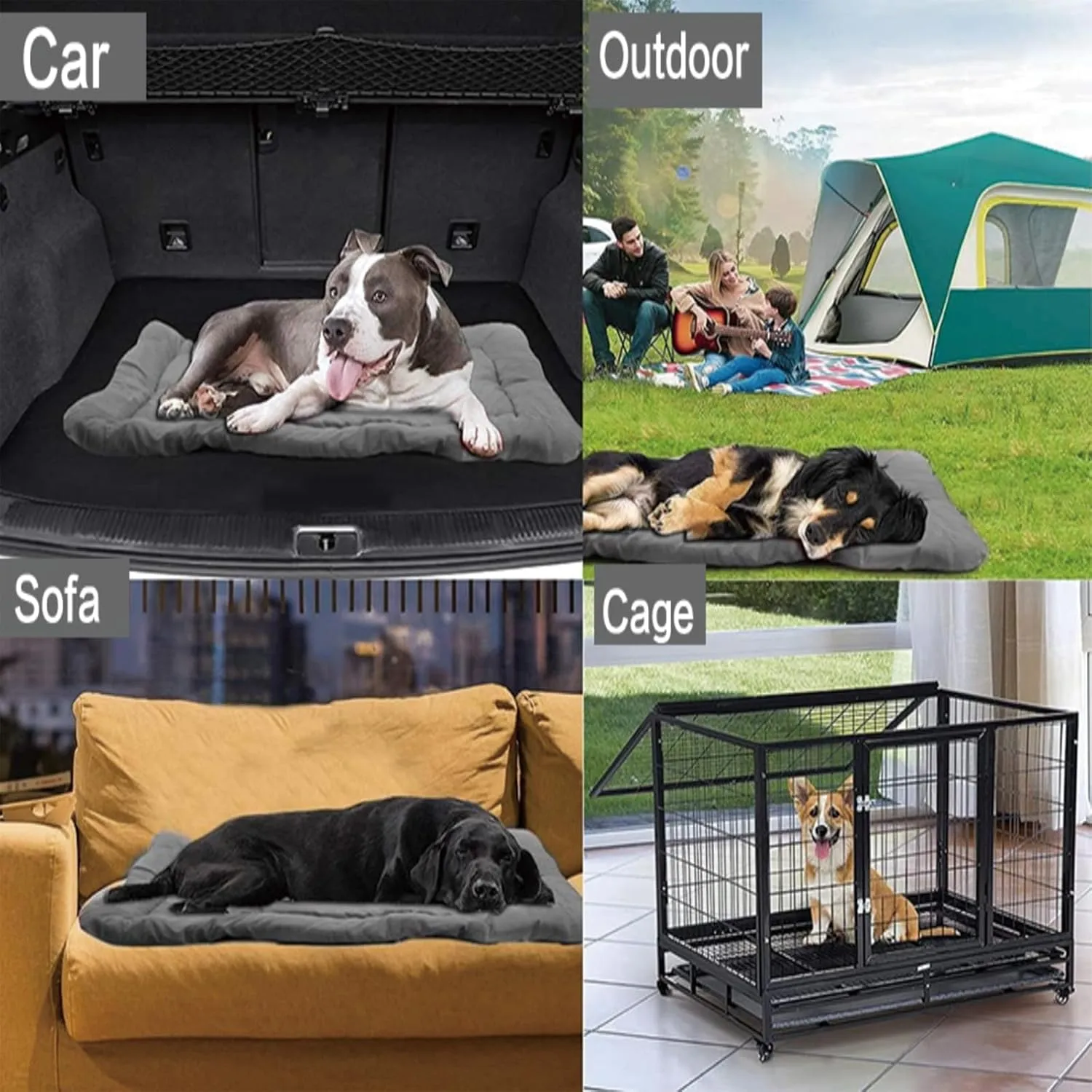 YOFANG Outdoor Travel Dog Bed,Portable Crate Mat Waterproof Anti-Slip, Kennel Pad Washable,Pet Camping Beds Ripstop 1600D Nylon Fabric,Easy to Clean for for Large Medium Dogs or Cats,36"x25" Grey
