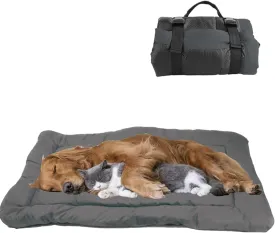 YOFANG Outdoor Travel Dog Bed,Portable Crate Mat Waterproof Anti-Slip, Kennel Pad Washable,Pet Camping Beds Ripstop 1600D Nylon Fabric,Easy to Clean for for Large Medium Dogs or Cats,36"x25" Grey