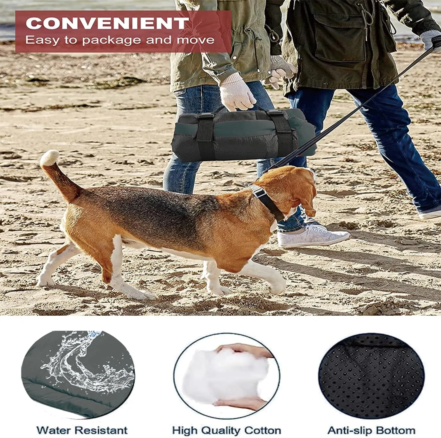 YOFANG Outdoor Travel Dog Bed,Portable Crate Mat Waterproof Anti-Slip, Kennel Pad Washable,Pet Camping Beds Ripstop 1600D Nylon Fabric,Easy to Clean for for Large Medium Dogs or Cats,36"x25" Grey